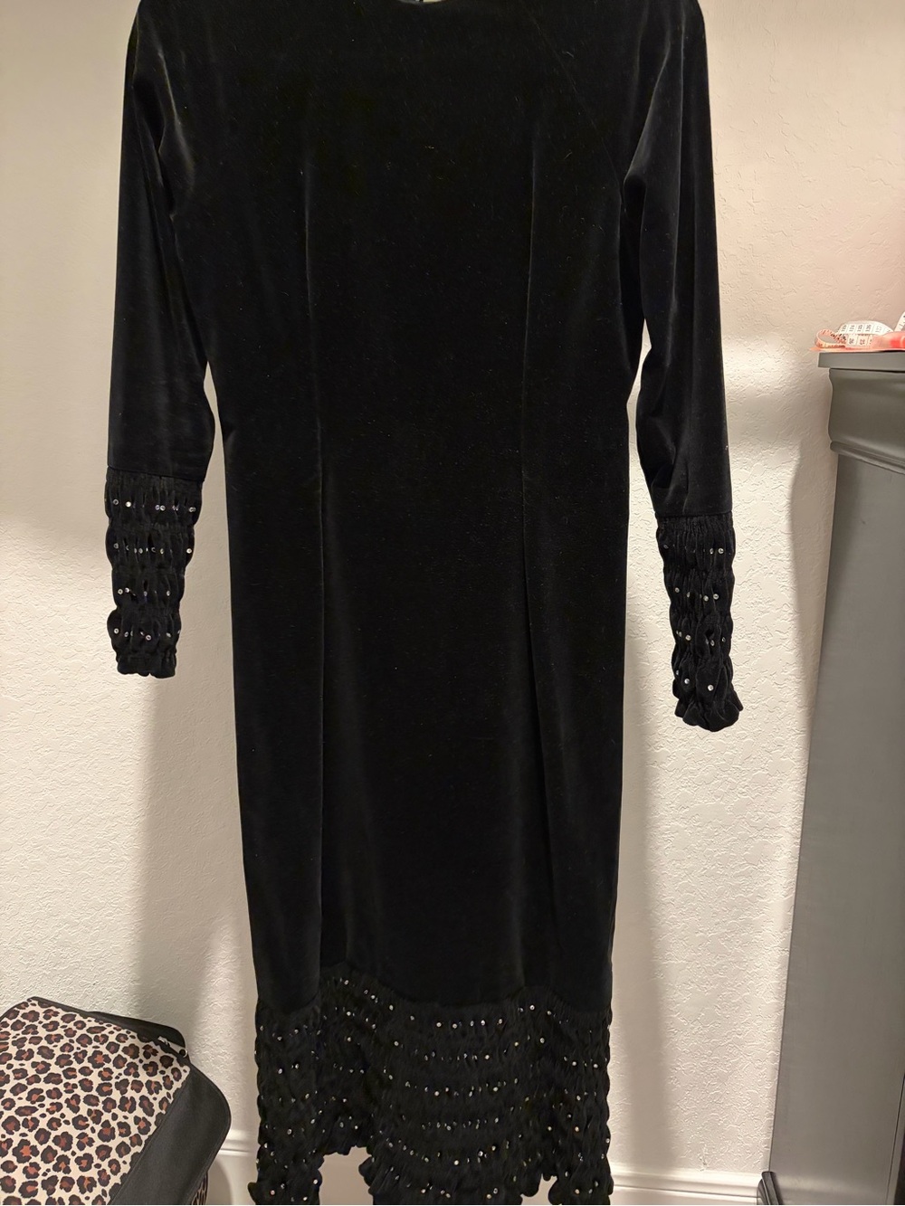 Givenchy Nouvelle Boutique Black Velvet Long Sleeve Dress with Rhinestones